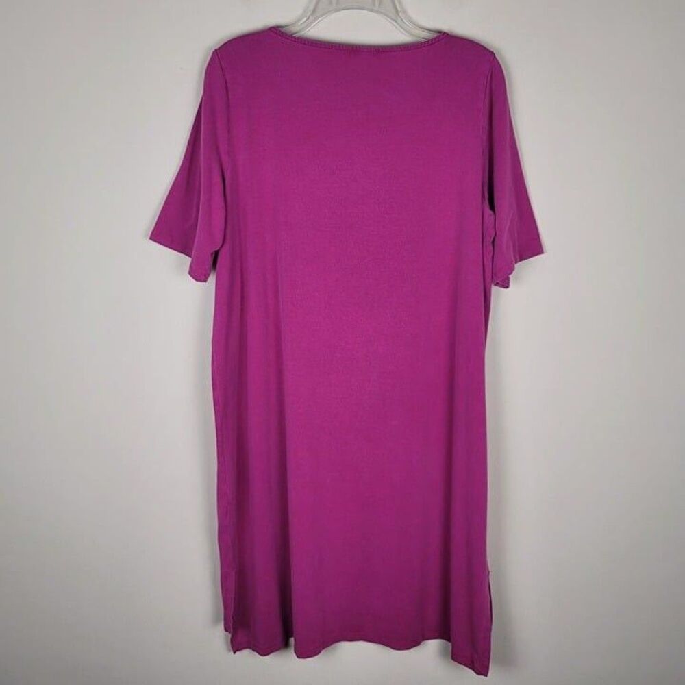 Eileen Fisher Size L Tencel Stretch Jersey T-Shirt Dress Short Sleeve Dark Pink - Picture 3 of 12